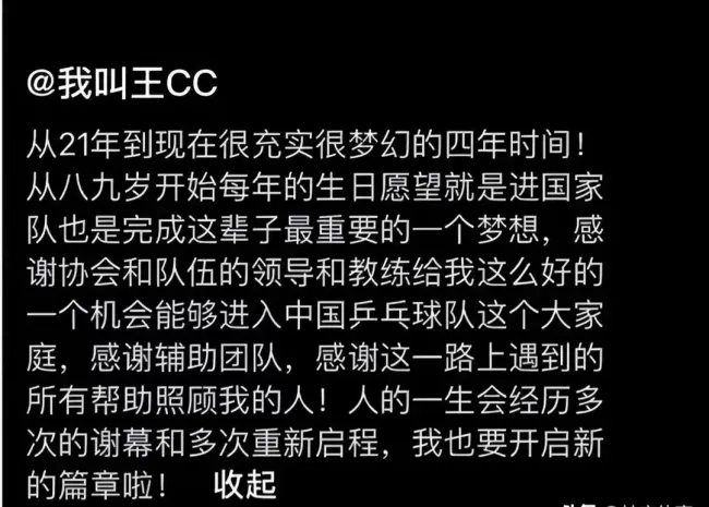 王晨策告别国乒：很梦幻很充实的4年 青春旅程圆满结束